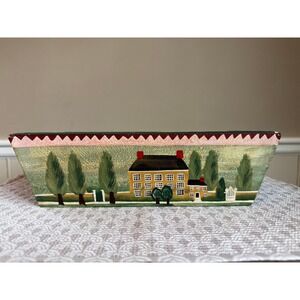 Hand Painted Folk Art Wooden Colonial House Planter Box Primitive Country Decor
